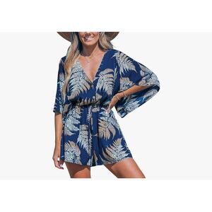 Women’s Boho Jumpsuit V-Neck Wide Leg Tie Waist Medium